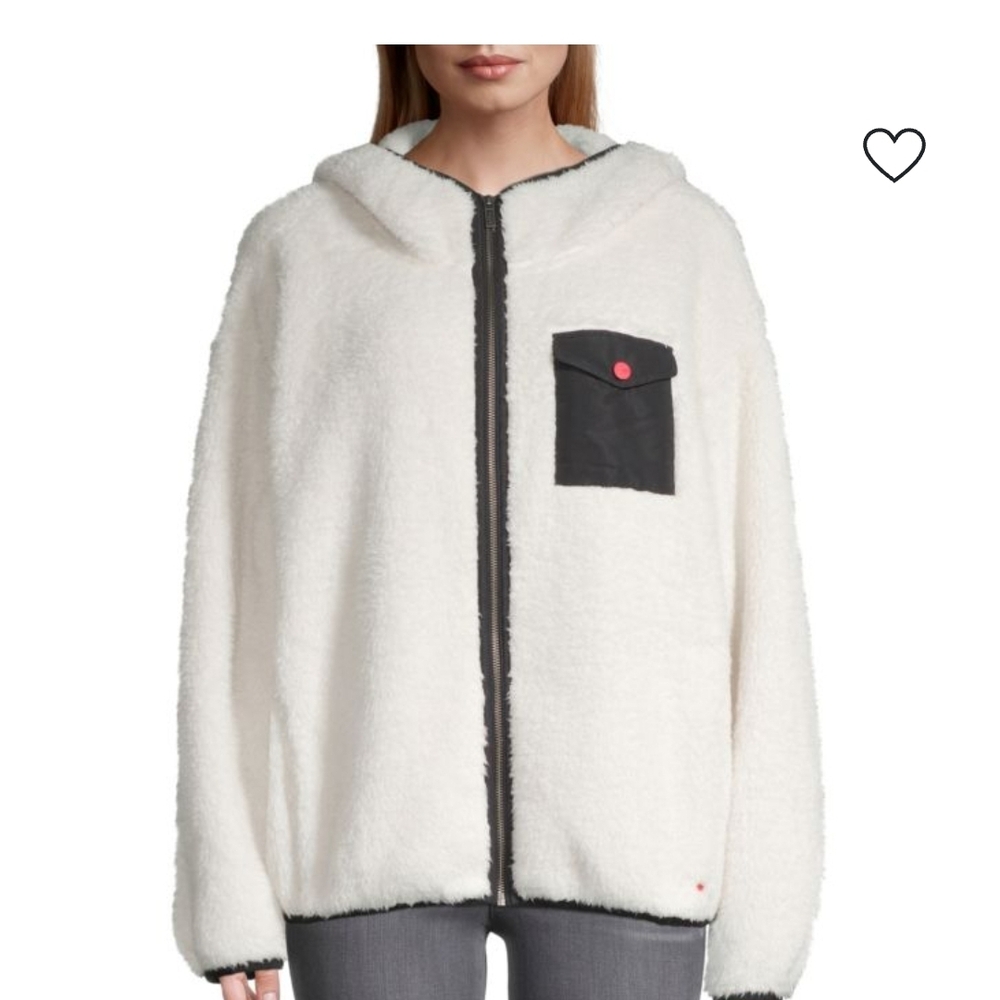 UGG Kadence Faux Fur Fleece Jacket White and Black Hooded Jacket